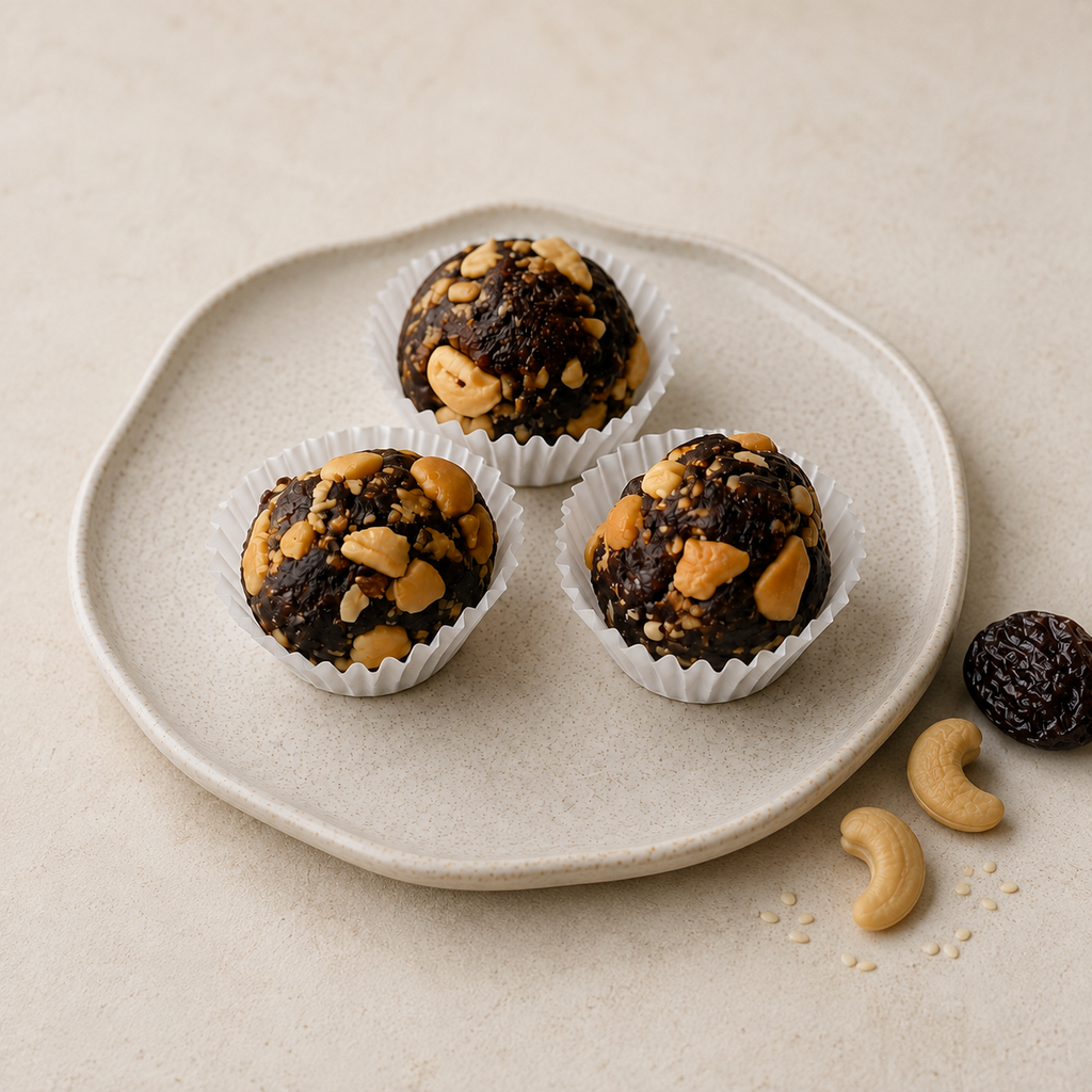 Pruimen–Cashewkoekjes met Sesam en Druivenstroop