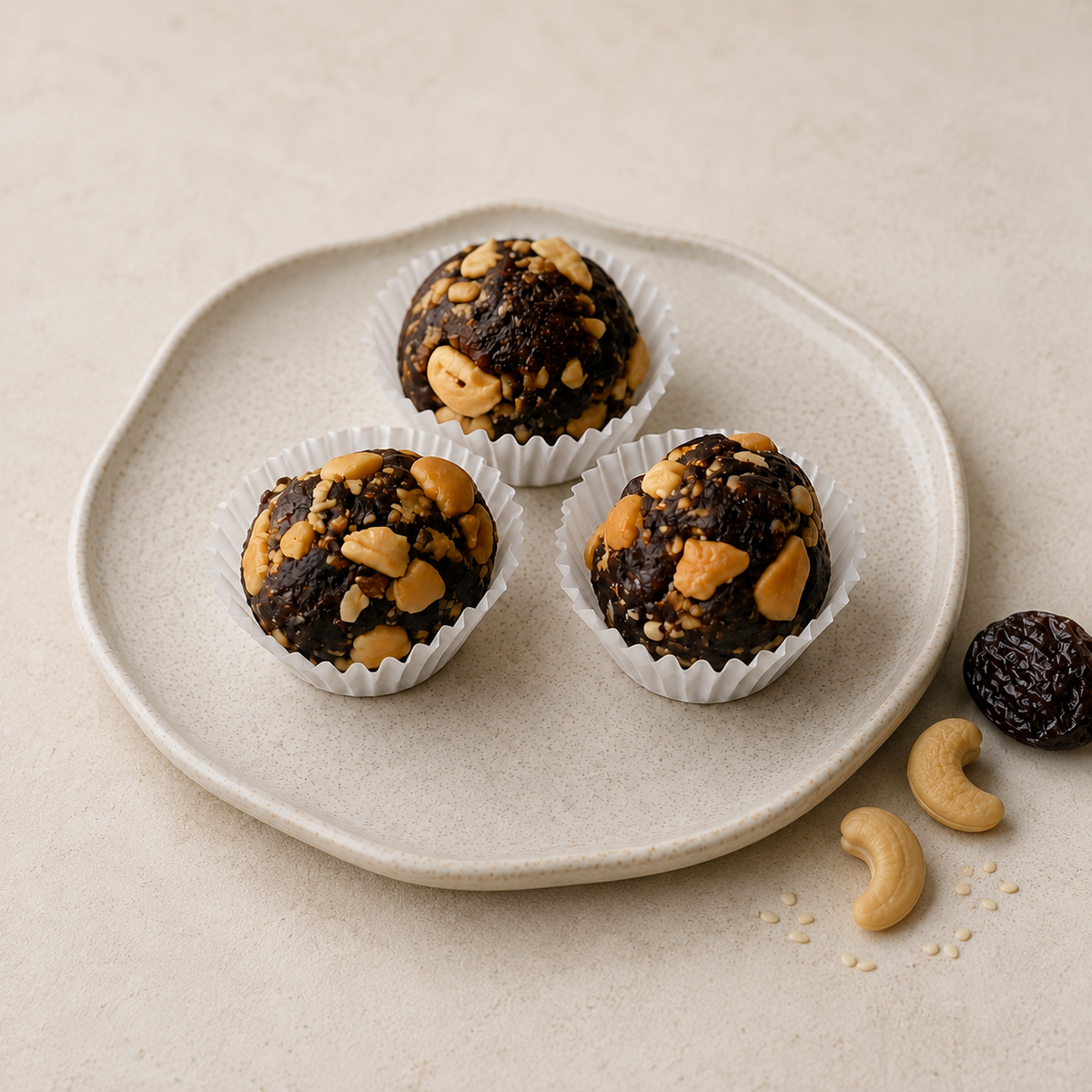 Pruimen–Cashewkoekjes met Sesam en Druivenstroop