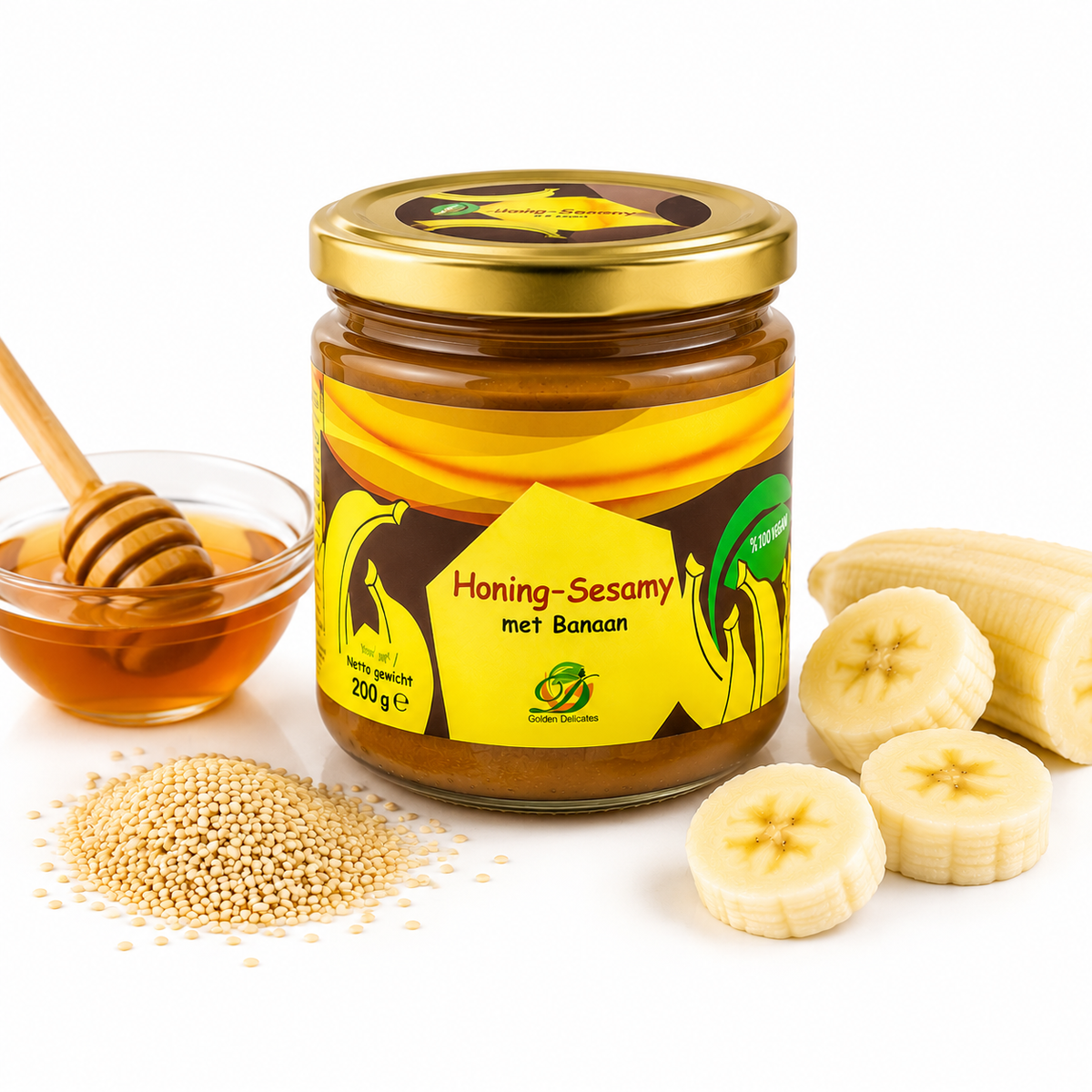 Honing–Sesampasta met Banaan