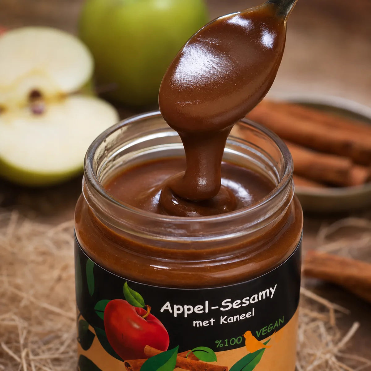 Appel–Sesampasta met Kaneel