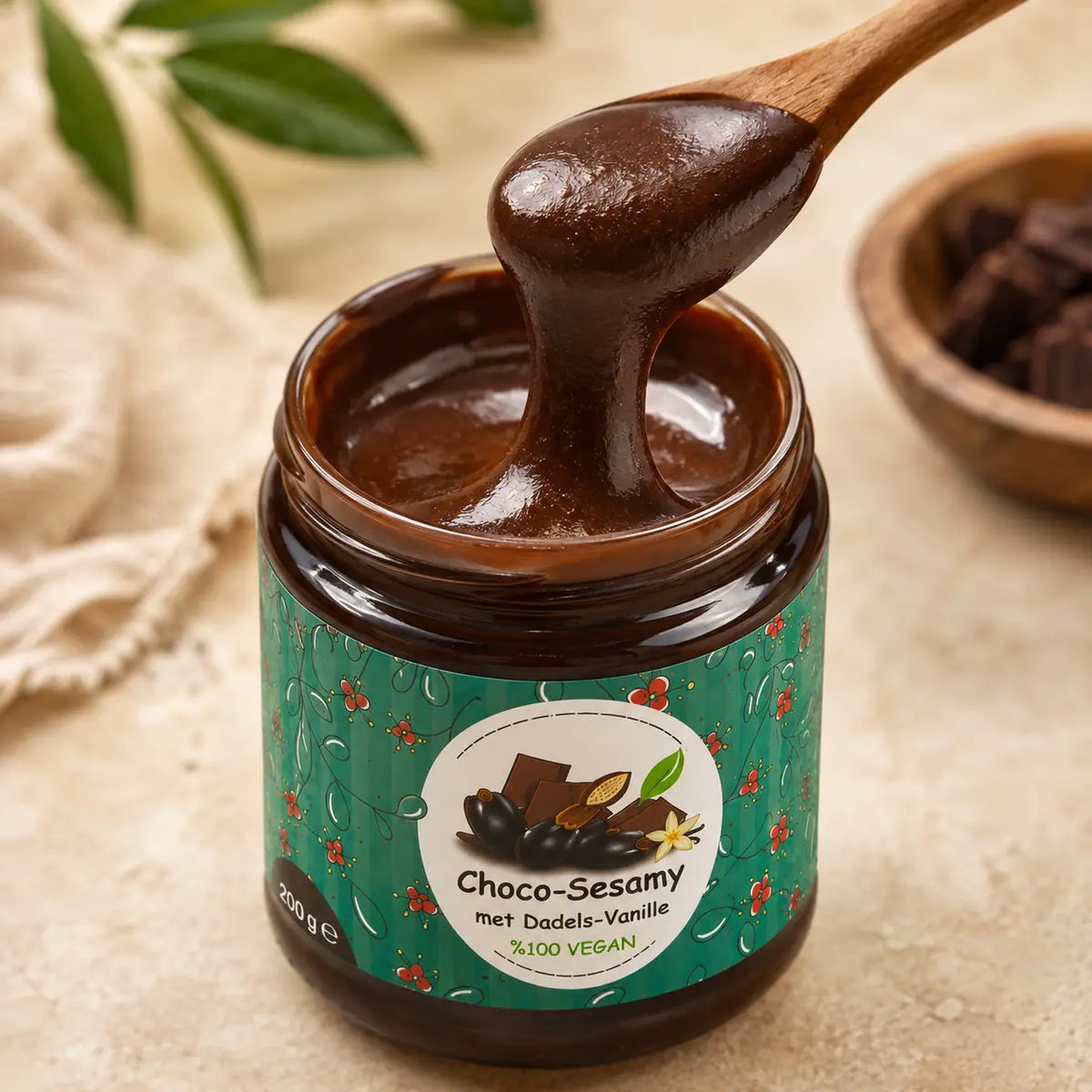 Chocolade–Sesampasta met Dadels en Vanille